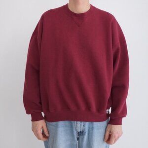 Vintage '90S Russell Athletic Maroon Blank Cotton Crewneck Sweater 2XL